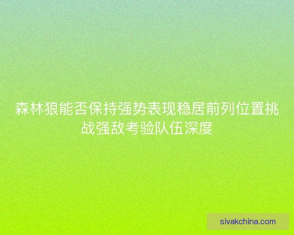 森林狼能否保持强势表现稳居前列位置挑战强敌考验队伍深度